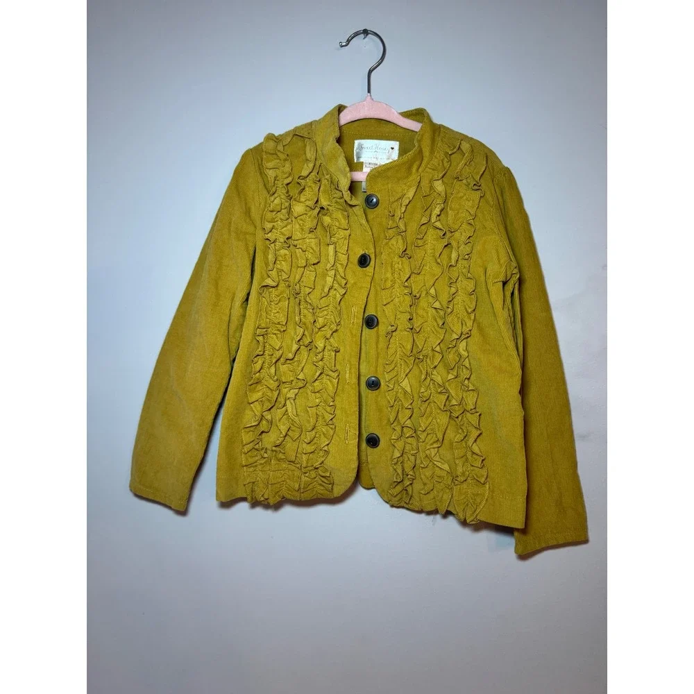 Sweet Honey Girls Mustard Yellow Corduroy Ruffle Button Front Jacket Size 5